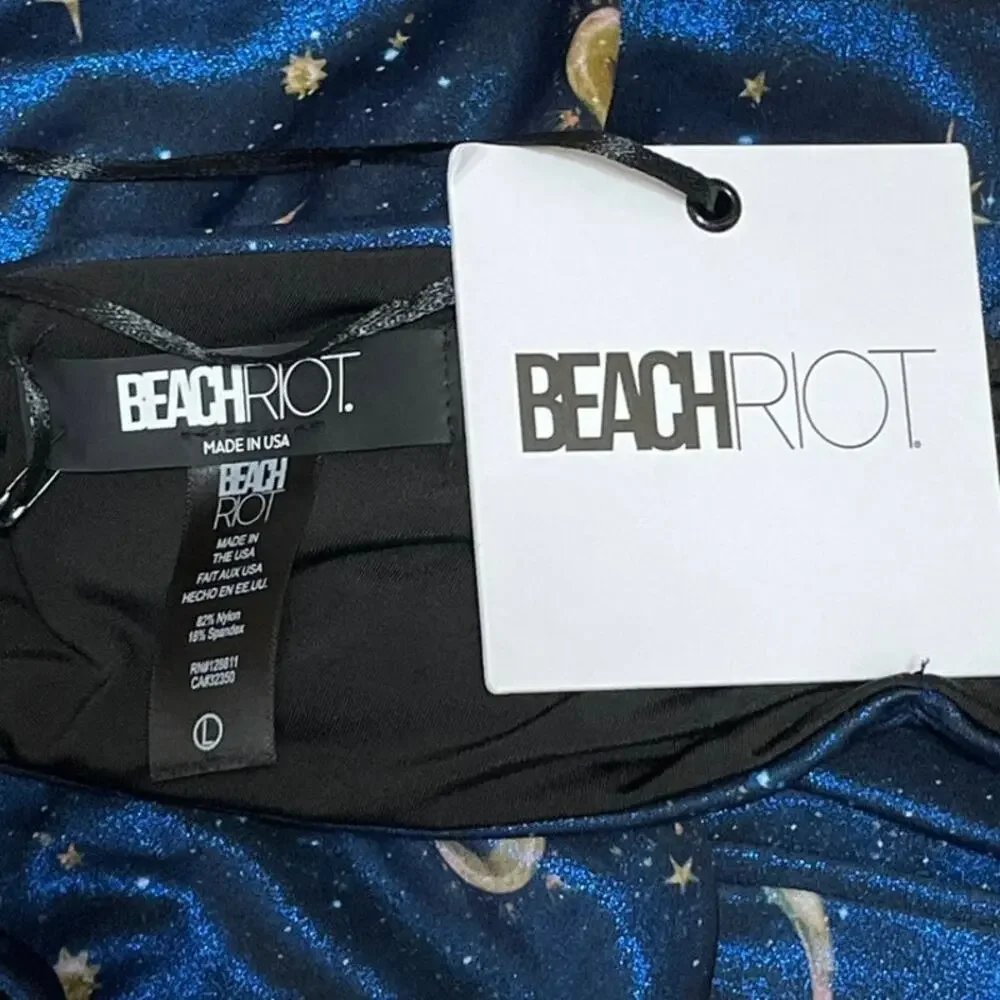 NEW Beach Riot Jessica Blue Celestial Moon Star Halter Bikini Top Swimwear Sz L